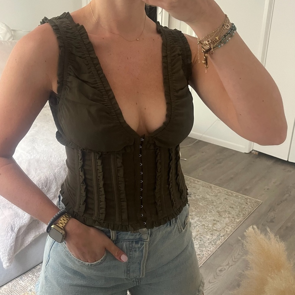 Kendall & Kylie Black Bustier Ruched Tank Top